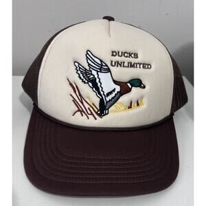 Vintage Ducks Unlimited Hunters Embroidered Truckers Snap Back Hat Brown